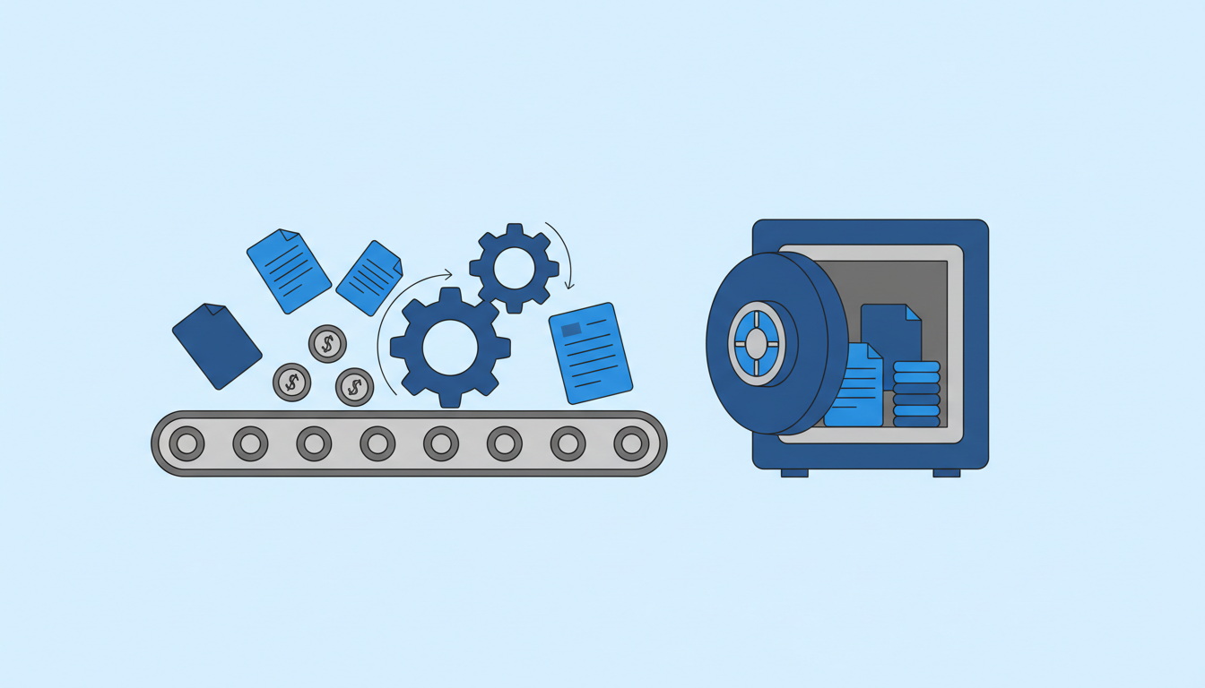 Ilustração de automação financeira com cobrança e conciliação integradas