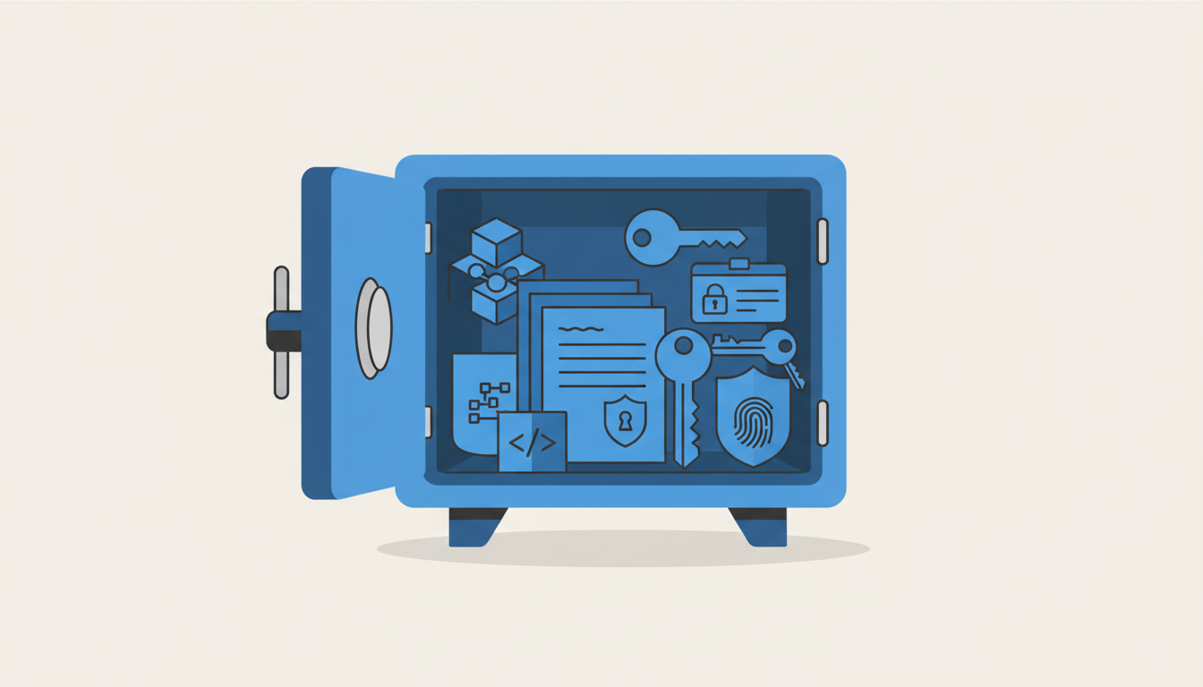 Ilustração do kit de propriedade de um software guardado em segurança