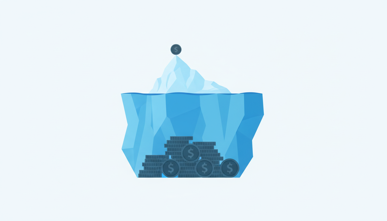 Ilustração do iceberg de custos de um software além do desenvolvimento