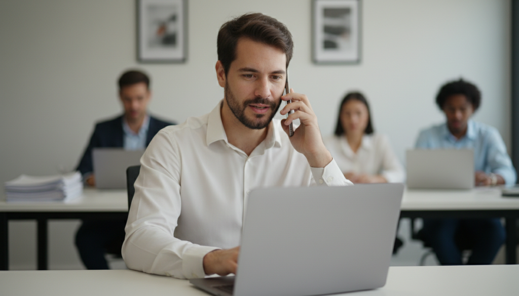 Atendente usando assistente de IA com os dados da empresa durante uma ligação