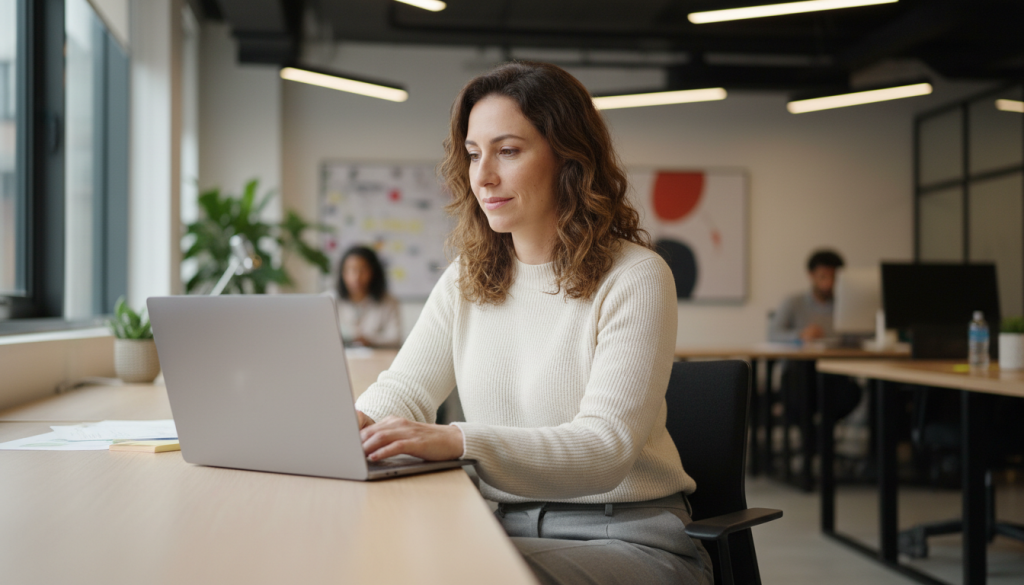 Profissional usando ferramenta de IA generativa no trabalho