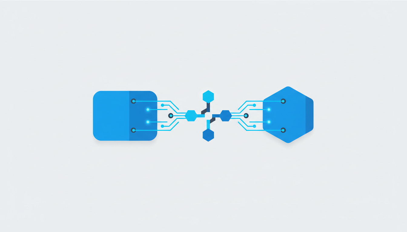 Ilustração de uma API conectando dois sistemas e trocando dados