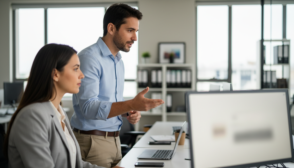 Profissionais discutindo integrações e APIs em um escritório