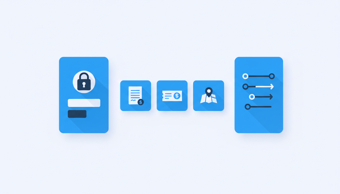 Ilustração de um portal do cliente com autoatendimento de documentos e pedidos