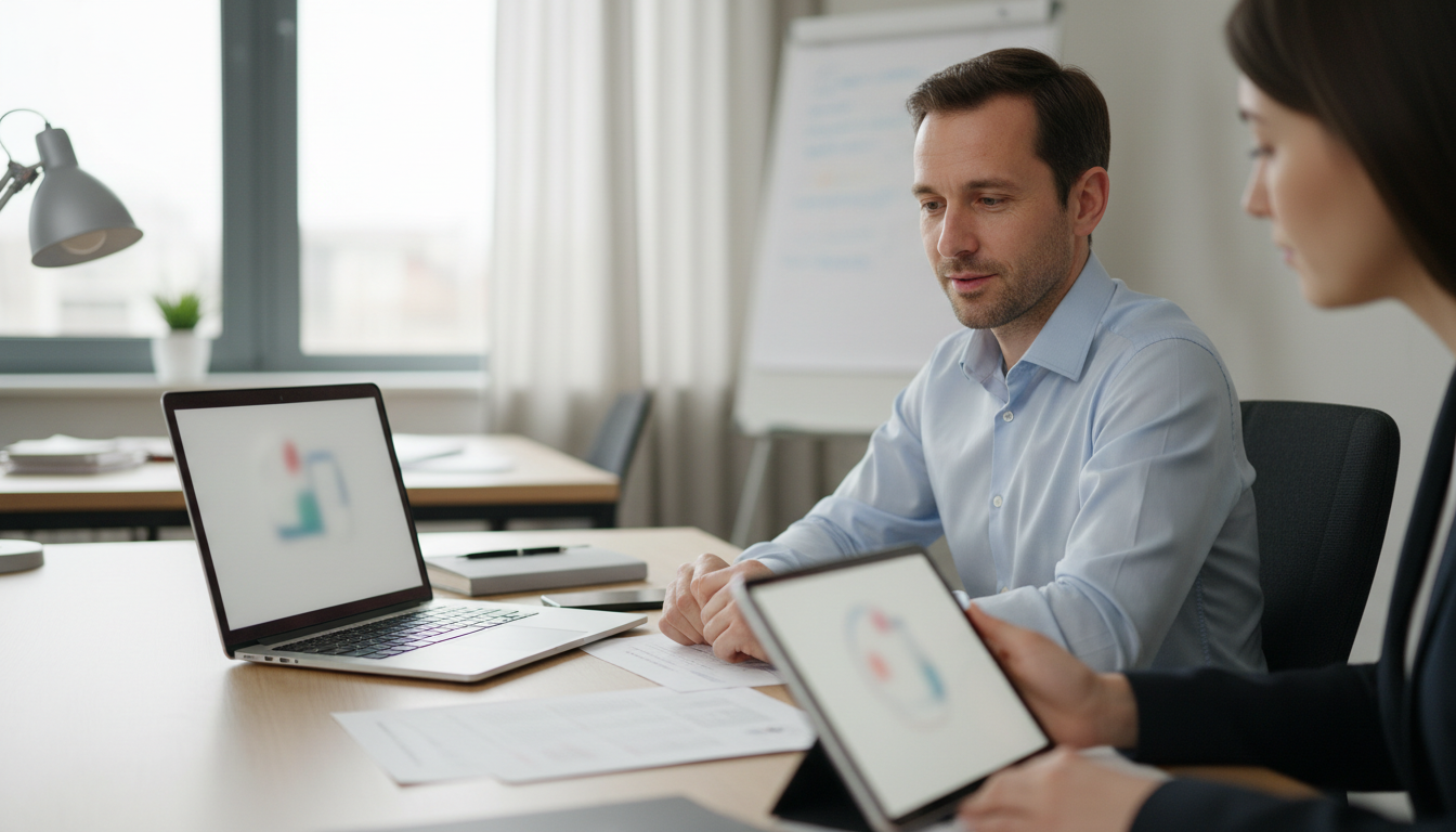 Profissional usando assistente de inteligência artificial no trabalho