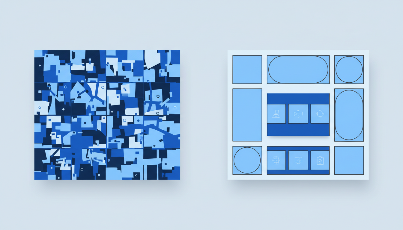 Ilustração comparando uma interface confusa e uma interface simples e clara