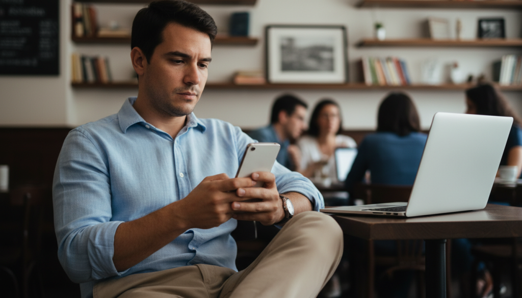 Cliente impaciente esperando um site lento carregar no celular